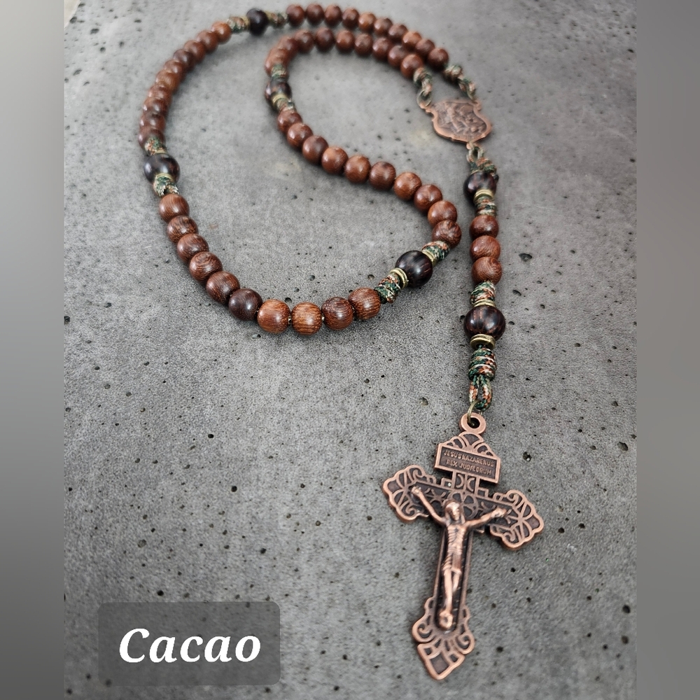 Handmade Saint Michael Beaded Rosary with Copper Medallion And Crucifix